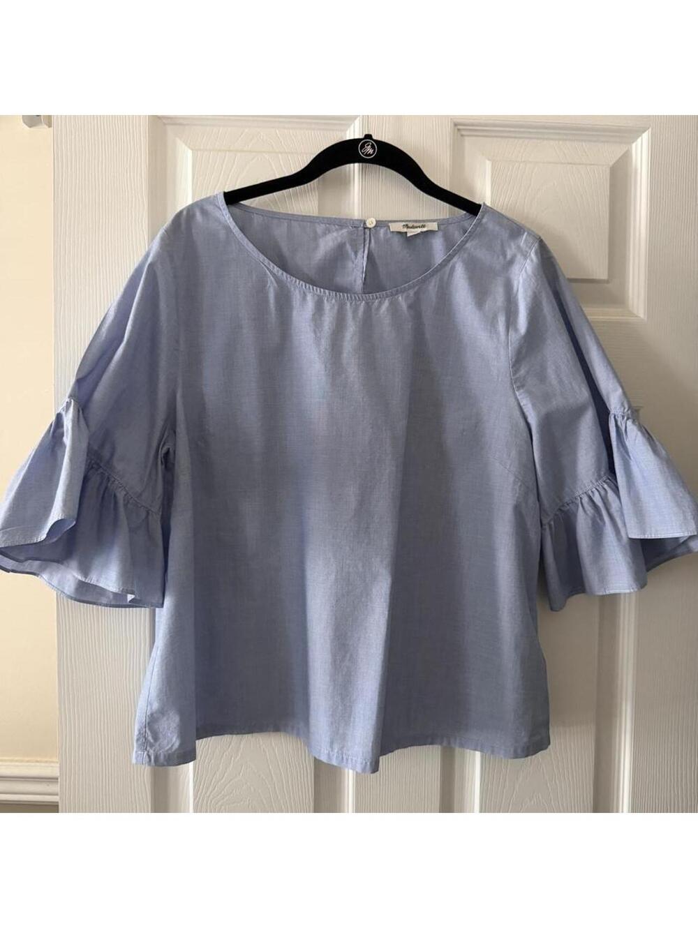 Madewell Light Blue 3/4 Ruffle Sleeve Chambray Blouse Large